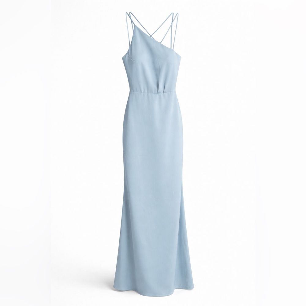 Asymmetrical Strappy Maxi Dress in Light Blue